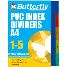Load image into Gallery viewer, A4 File Dividers 1-5 PVC Numbered Butterfly