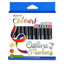 iWrite Colours Outline Markers - Outlining Colouring Markers 12 Pack ...