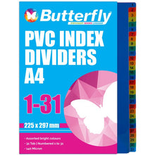 Load image into Gallery viewer, A4 File Dividers 1-31 PVC Butterfly
