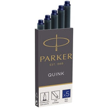 Load image into Gallery viewer, Parker QUINK Fountain Pen Ink Cartridges - Blue - 5 Pack
