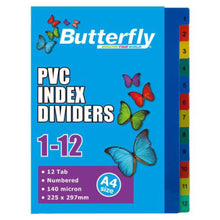 Load image into Gallery viewer, A4 File Dividers 1-12 Tab Numbered Butterfly

